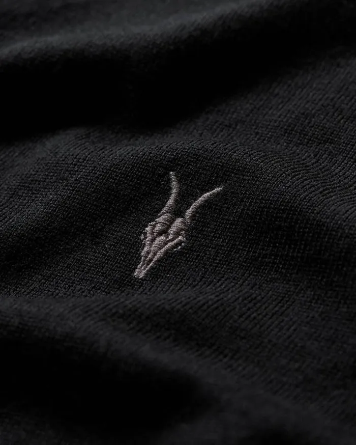 Mode Merino Short Sleeve Polo Shirt Black Men AllSaints Sweaters