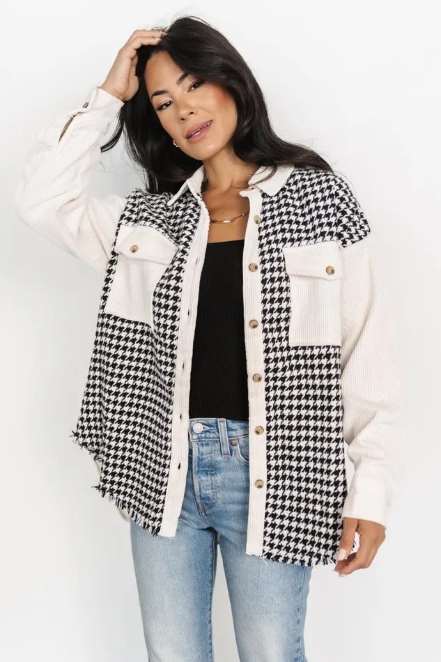 Montreal Houndstooth Shacket Ivory Black Women Baltic Born Outerwear