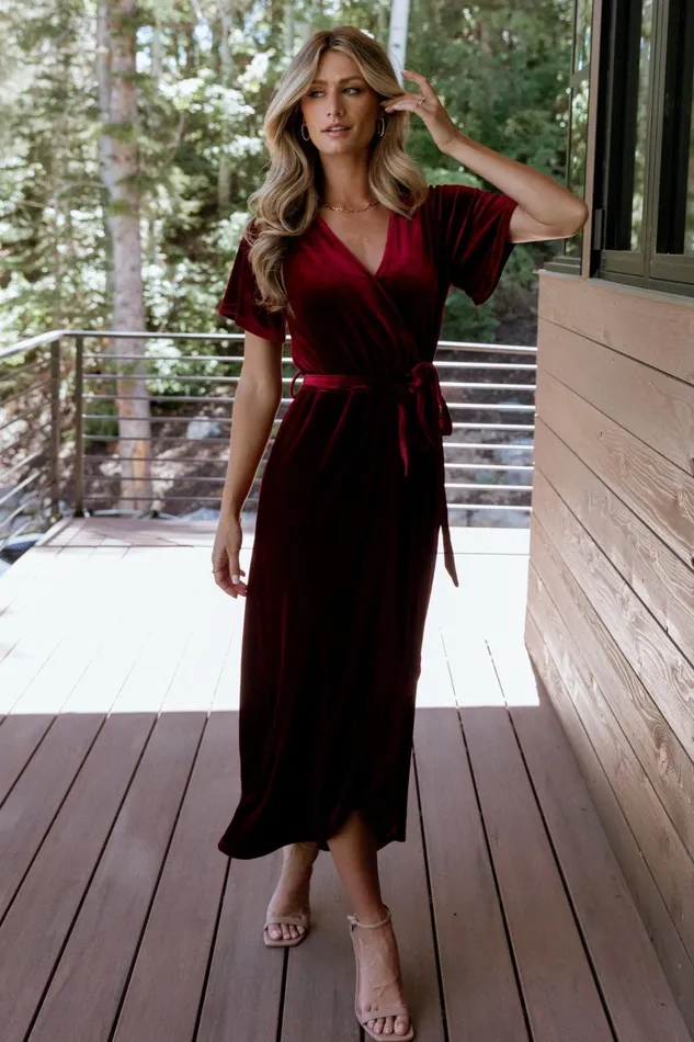 Nadine Velvet Midi Dress Merlot Women Baltic Born Bump Friendly