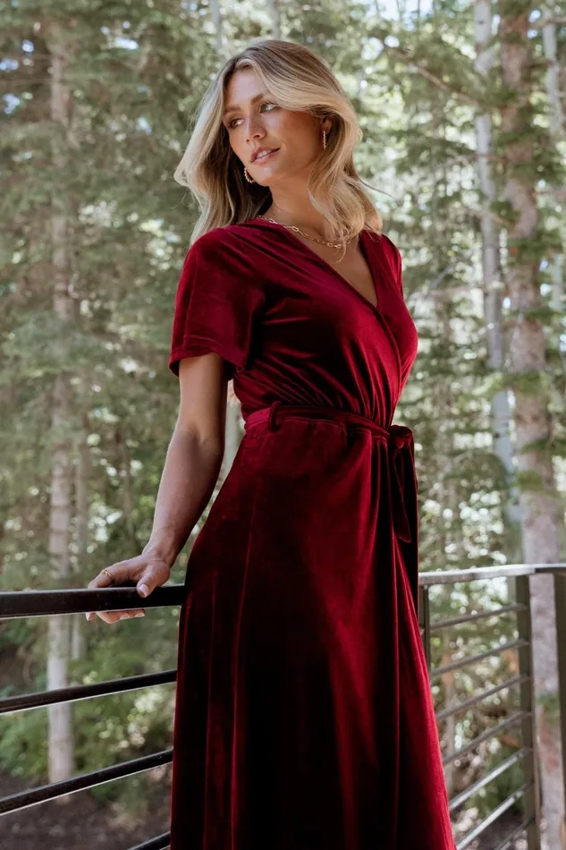 Nadine Velvet Midi Dress Merlot Women Baltic Born Bump Friendly Nadine Velvet Midi Dress Merlot Women Baltic Born Bump Friendly