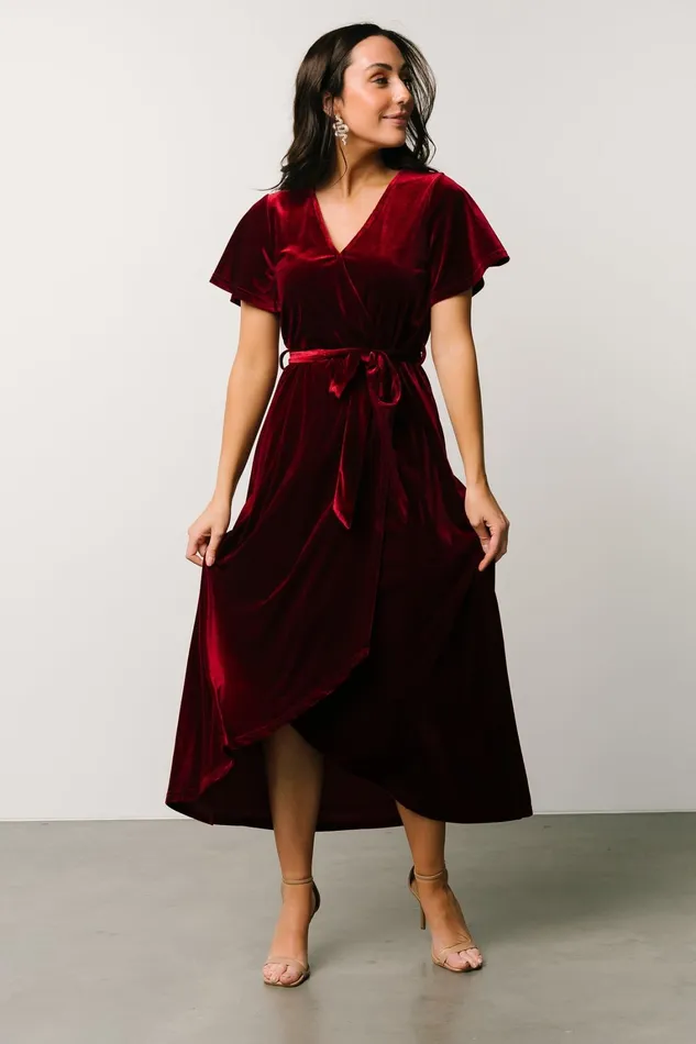 Nadine Velvet Midi Dress Merlot Women Baltic Born Bump Friendly Nadine Velvet Midi Dress Merlot Women Baltic Born Bump Friendly