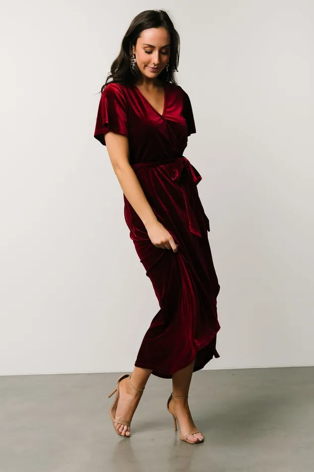 Nadine Velvet Midi Dress Merlot Women Baltic Born Bump Friendly Nadine Velvet Midi Dress Merlot Women Baltic Born Bump Friendly