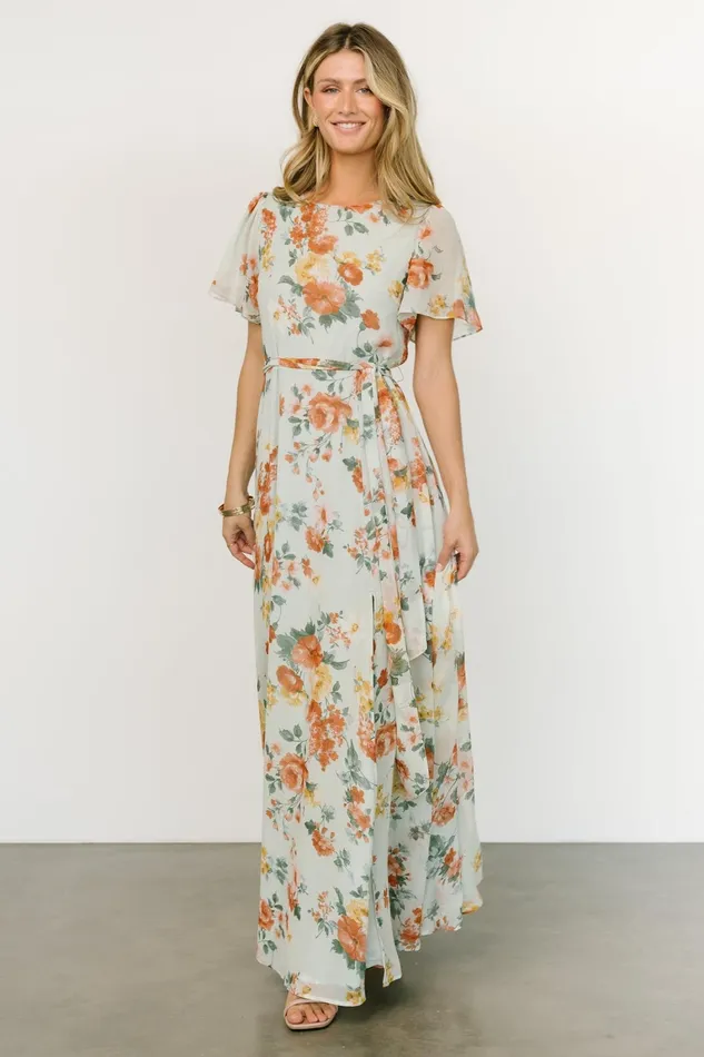 Naomi Short Sleeve Maxi Dress Sage Floral Women Baltic Born Mother Of The Bride