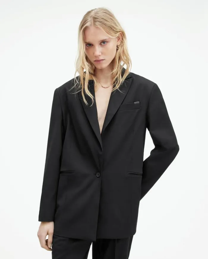Nellie Single Breasted Relaxed Blazer Black Women AllSaints Jackets and Coats Nellie Single Breasted Relaxed Blazer Black Women AllSaints Jackets and Coats