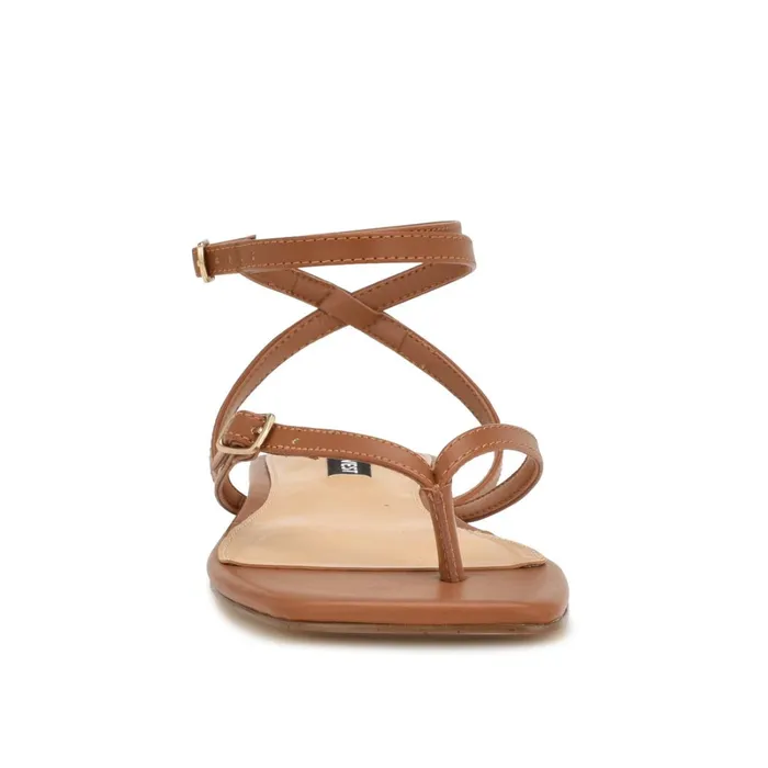 Nelson Ankle Wrap Flat Sandals New Luggage Women Nine West Flats Nelson Ankle Wrap Flat Sandals New Luggage Women Nine West Flats