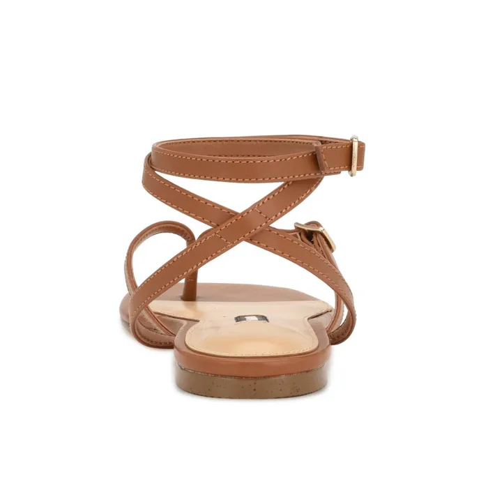 Nelson Ankle Wrap Flat Sandals New Luggage Women Nine West Flats Nelson Ankle Wrap Flat Sandals New Luggage Women Nine West Flats