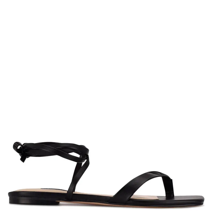 News Ankle Wrap Flat Sandals Black Women Nine West Flats
