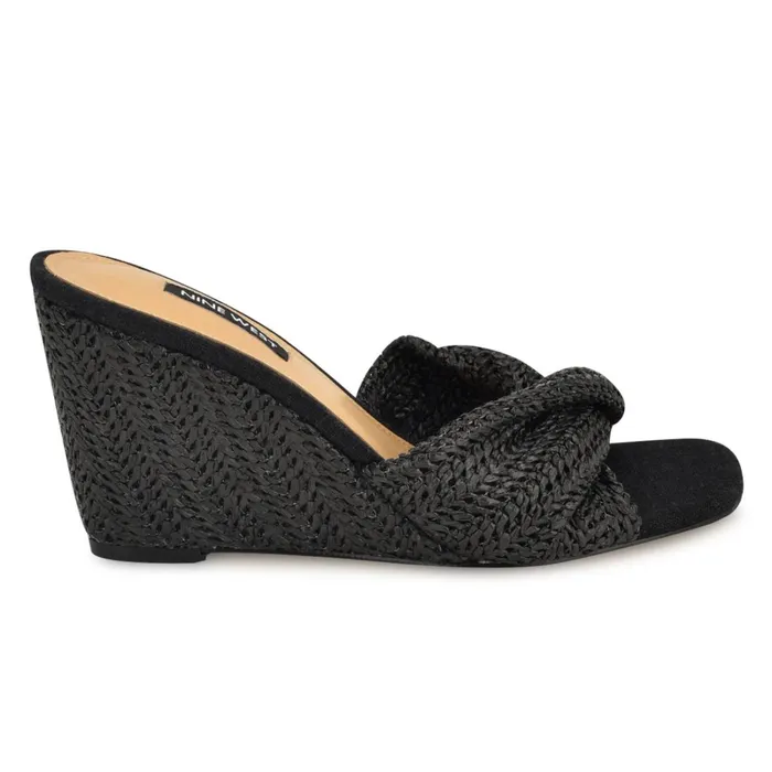 Nikhil Twist Wedge Sandals Black Raffia Women Nine West Wedges