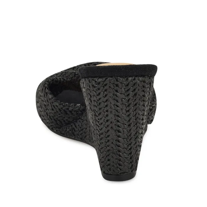 Nikhil Twist Wedge Sandals Black Raffia Women Nine West Wedges Nikhil Twist Wedge Sandals Black Raffia Women Nine West Wedges