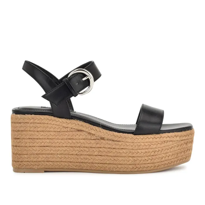 Nillo Espadrille Wedge Sandals Black Women Nine West Mid Heels