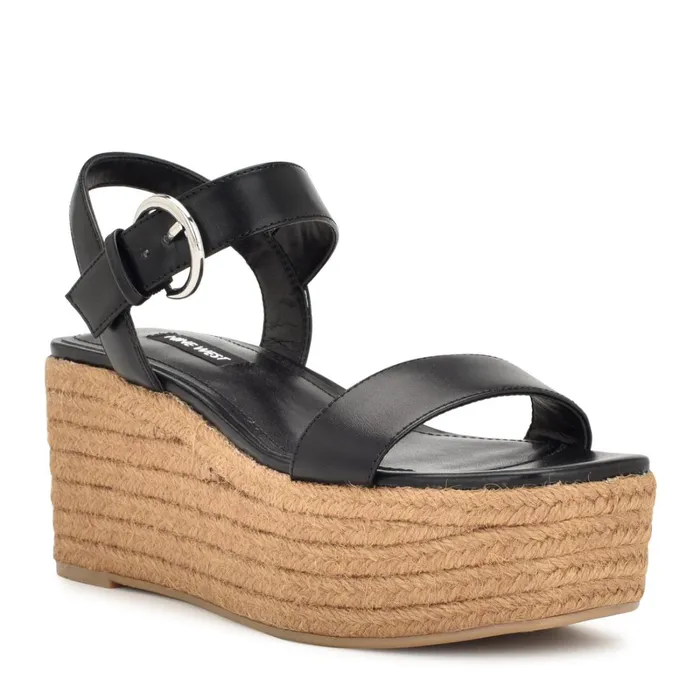 Nillo Espadrille Wedge Sandals Black Women Nine West Mid Heels Nillo Espadrille Wedge Sandals Black Women Nine West Mid Heels