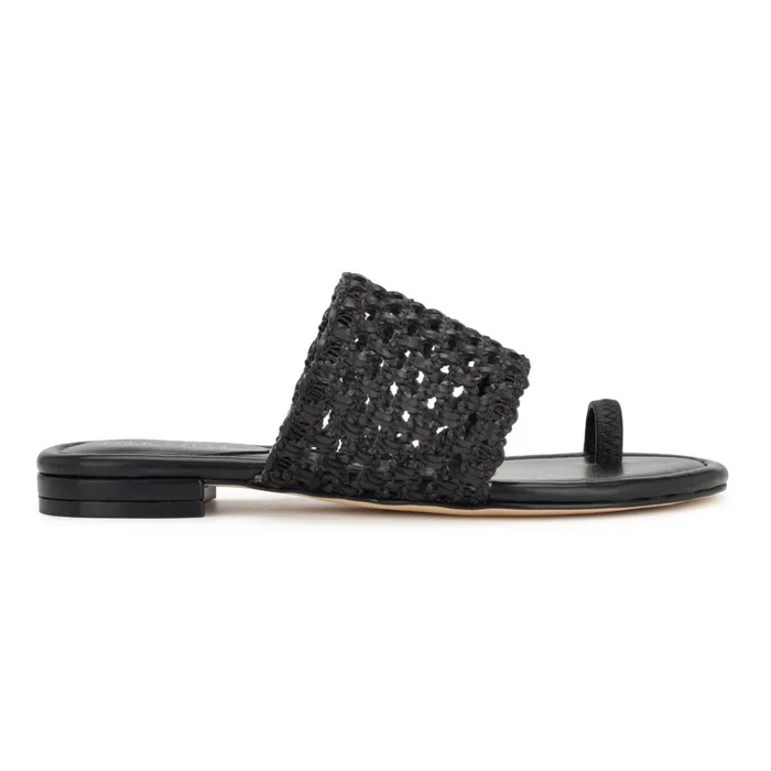 Nolah Flat Slide Sandals Black Woven Women Nine West Low Heel