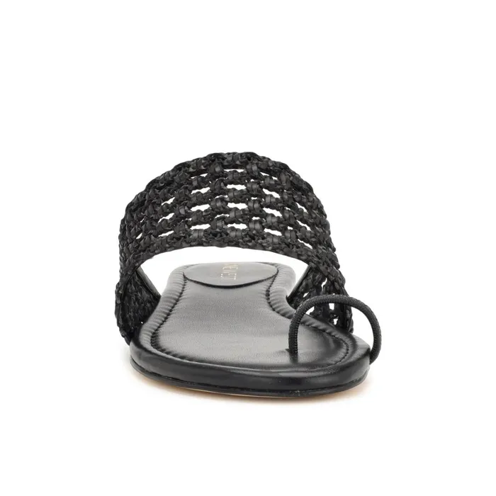 Nolah Flat Slide Sandals Black Woven Women Nine West Low Heel Nolah Flat Slide Sandals Black Woven Women Nine West Low Heel