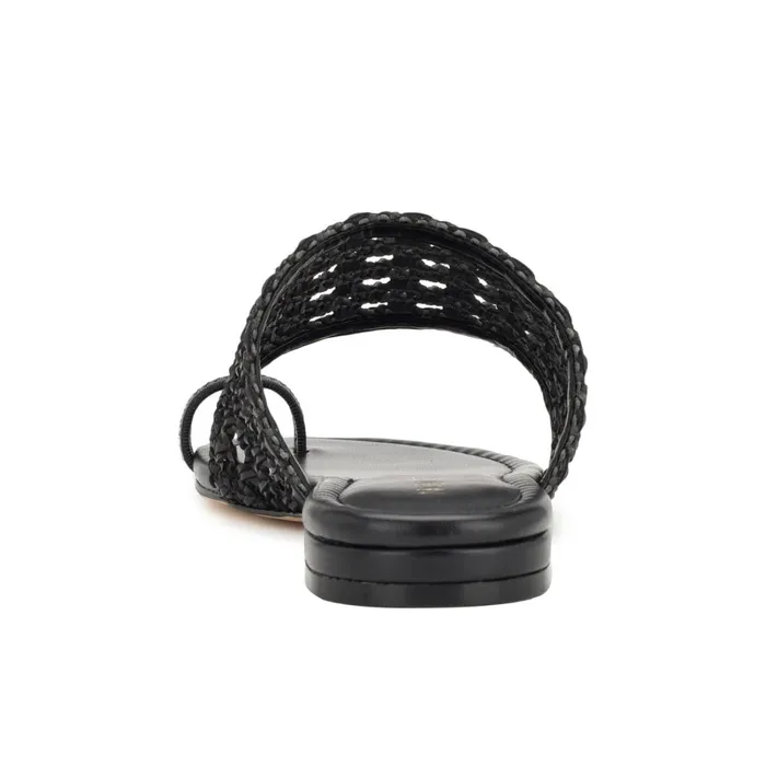 Nolah Flat Slide Sandals Black Woven Women Nine West Low Heel Nolah Flat Slide Sandals Black Woven Women Nine West Low Heel