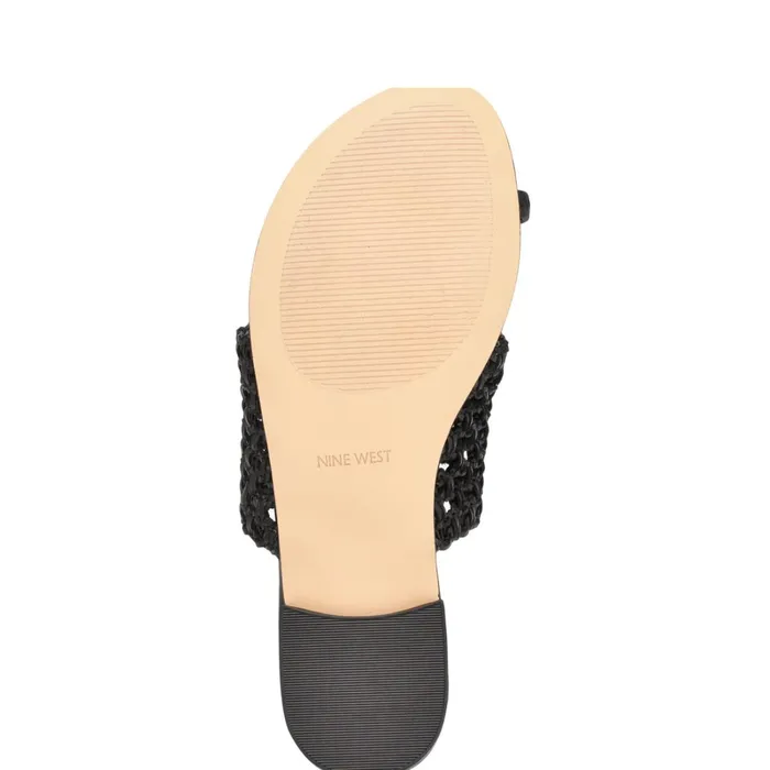 Nolah Flat Slide Sandals Black Woven Women Nine West Low Heel Nolah Flat Slide Sandals Black Woven Women Nine West Low Heel