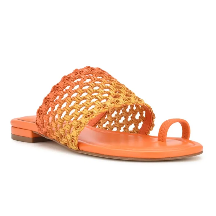 Nolah Flat Slide Sandals Orange Yellow Ombre Women Nine West Flats Nolah Flat Slide Sandals Orange Yellow Ombre Women Nine West Flats