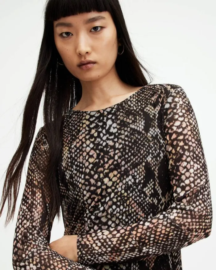 Nora Waima Slim Fit Ruched Midi Dress Black Women AllSaints Dresses