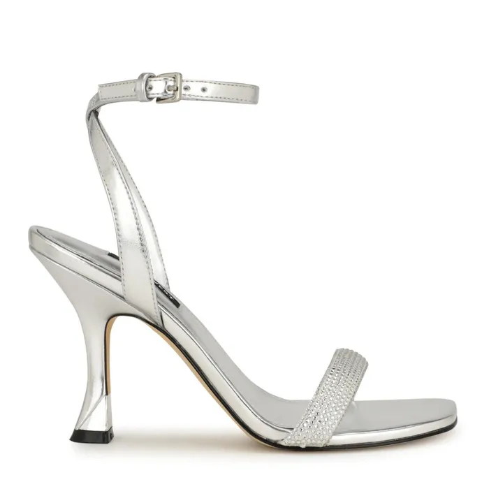 Nyrah Ankle Strap Sandals Silver Women Nine West Dress