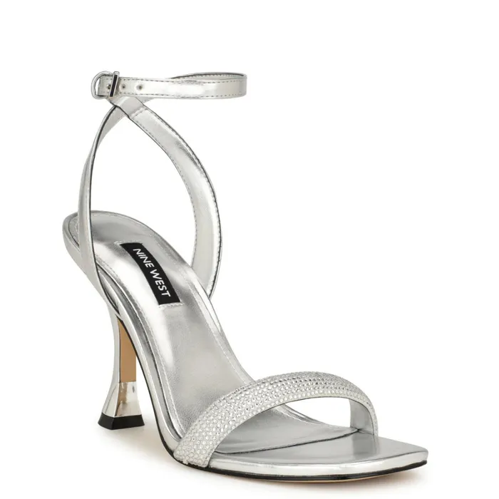 Nyrah Ankle Strap Sandals Silver Women Nine West Heeled Nyrah Ankle Strap Sandals Silver Women Nine West Heeled
