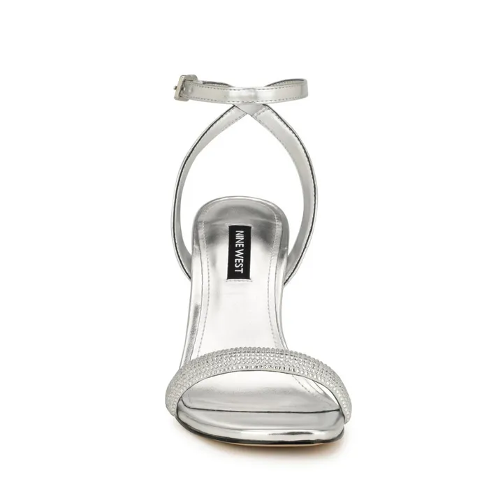 Nyrah Ankle Strap Sandals Silver Women Nine West Heeled Nyrah Ankle Strap Sandals Silver Women Nine West Heeled