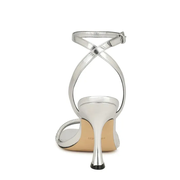 Nyrah Ankle Strap Sandals Silver Women Nine West Heeled Nyrah Ankle Strap Sandals Silver Women Nine West Heeled