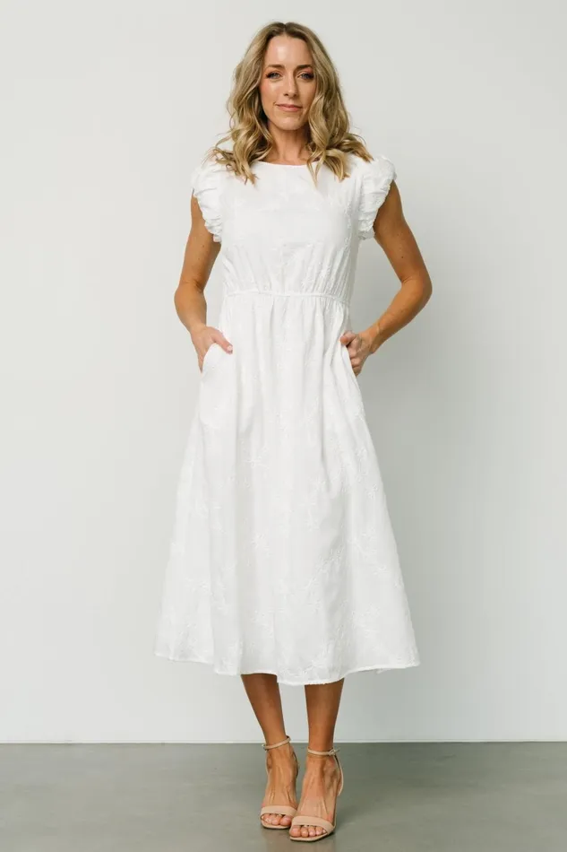 Odetta Embossed Midi Dress Off White Women Baltic Born Bridal
