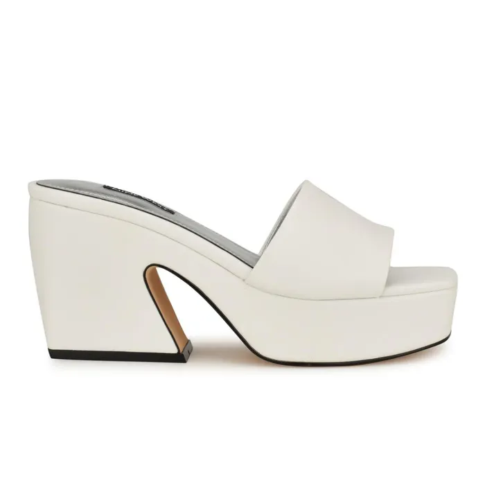 Oklee Platform Slide Sandals White Women Nine West Wedges