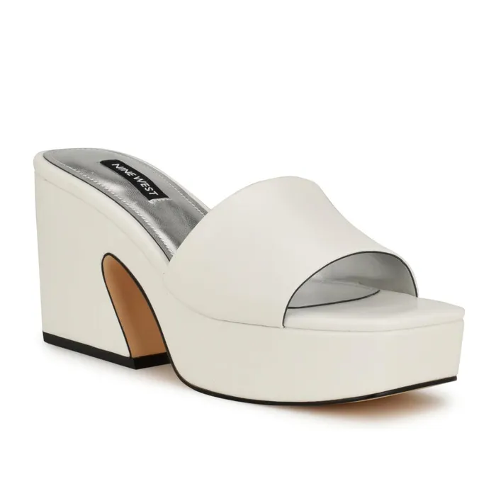 Oklee Platform Slide Sandals White Women Nine West Wedges Oklee Platform Slide Sandals White Women Nine West Wedges