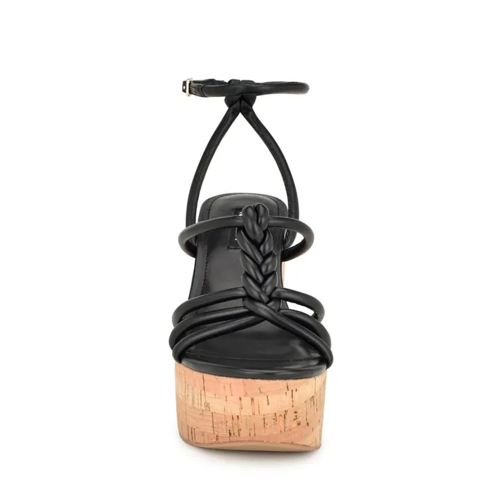 Olander Knotted Platform Sandals Black Women Nine West High Heels Olander Knotted Platform Sandals Black Women Nine West High Heels