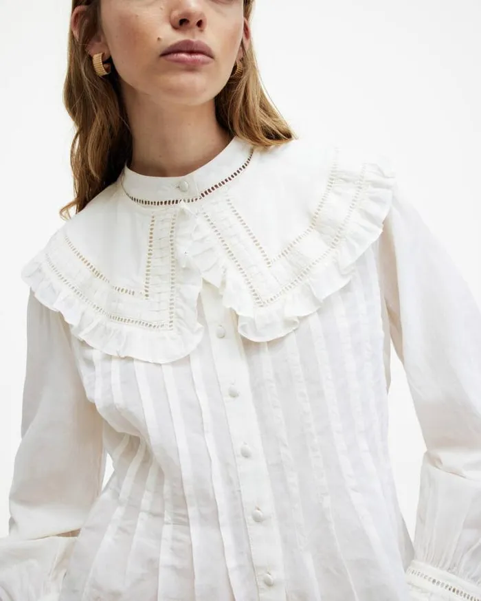 Olea Removable Collar Pintucked Shirt White Women AllSaints Tops and Shirts