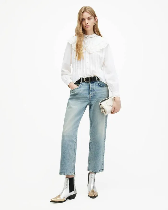 Olea Removable Collar Pintucked Shirt White Women AllSaints Tops and Shirts