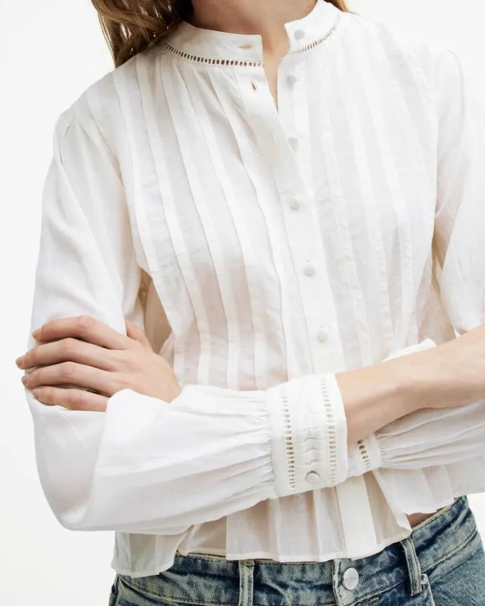 Olea Removable Collar Pintucked Shirt White Women AllSaints Tops and Shirts