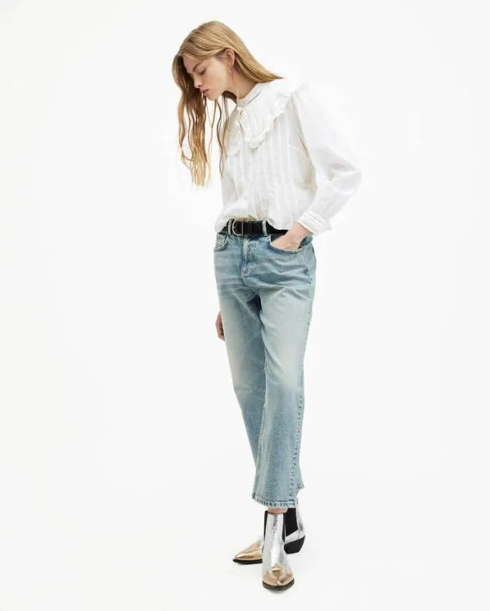 Olea Removable Collar Pintucked Shirt White Women AllSaints Tops and Shirts