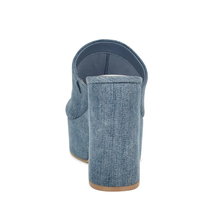 Olley Platform Slide Sandals Denim Women Nine West High Heels Olley Platform Slide Sandals Denim Women Nine West High Heels