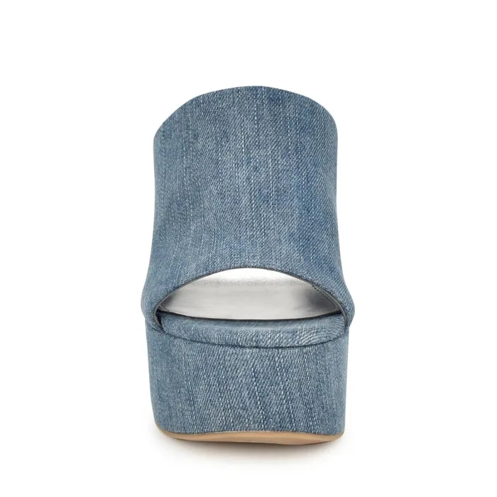 Olley Platform Slide Sandals Denim Women Nine West Sandals Olley Platform Slide Sandals Denim Women Nine West Sandals