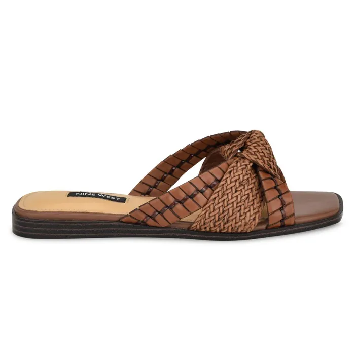 Olson Knotted Flat Slide Sandals Brown Women Nine West Low Heel