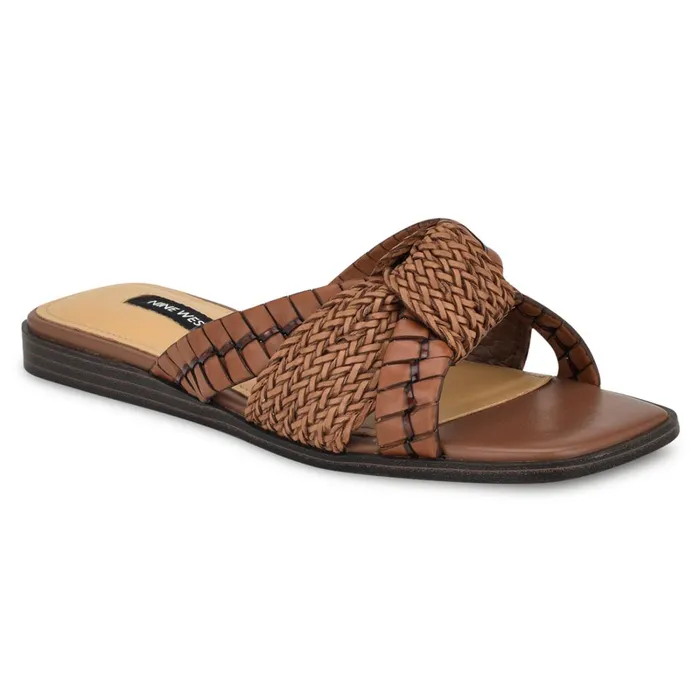 Olson Knotted Flat Slide Sandals Brown Women Nine West Low Heel Olson Knotted Flat Slide Sandals Brown Women Nine West Low Heel