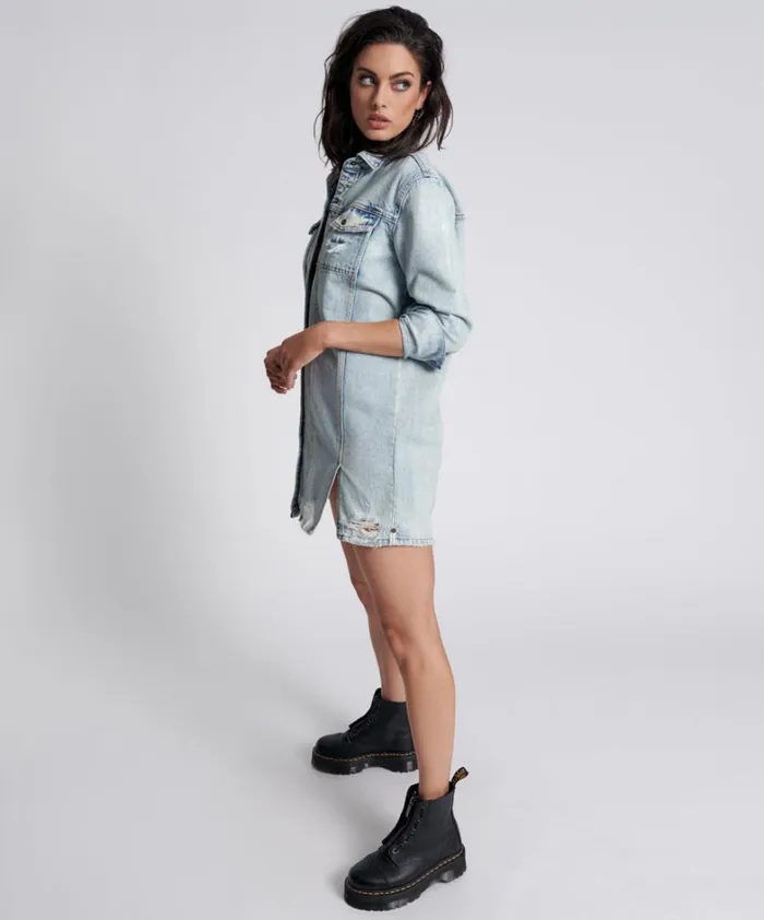 One Teaspoon Denim Dresses KANSAS BLUE TRUCKER SHIRT DRESS 8211 Women