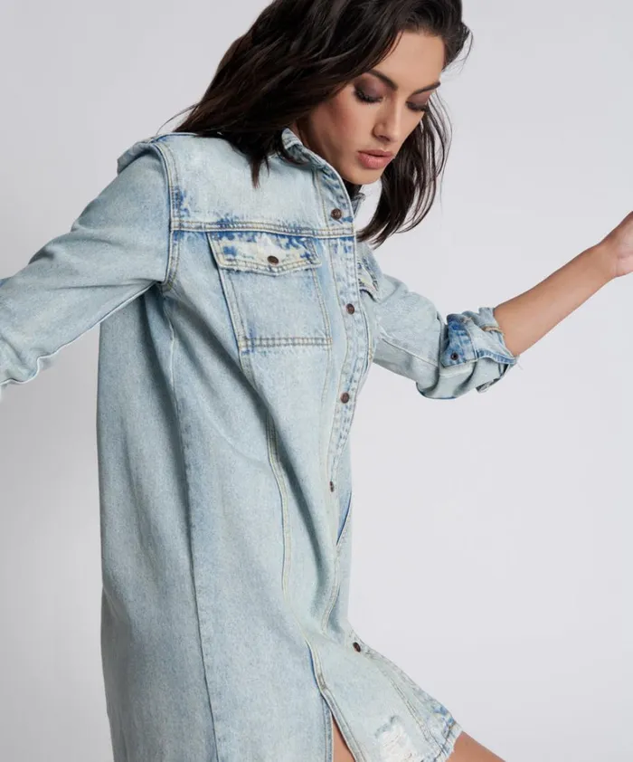 One Teaspoon Denim Dresses KANSAS BLUE TRUCKER SHIRT DRESS 8211 Women