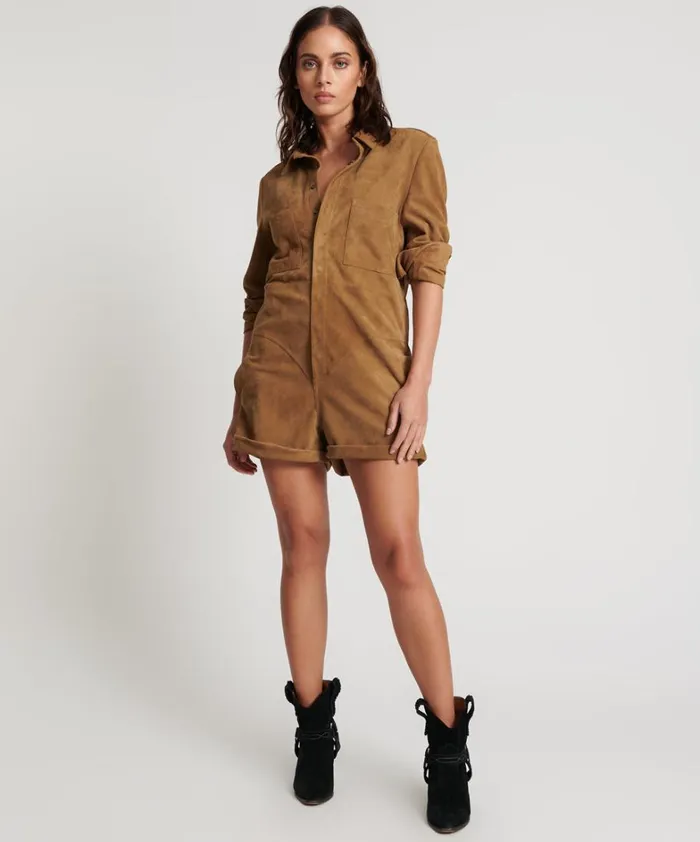 One Teaspoon Denim Jumpsuits TAN SUEDE PROPHECY JUMPSUIT 8211 Women