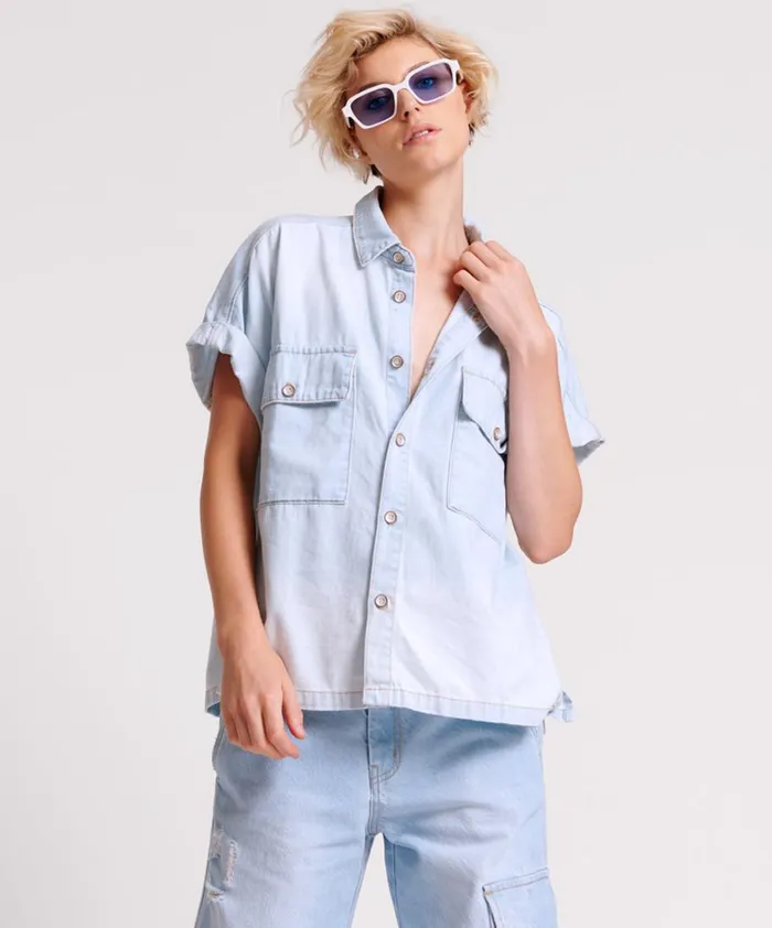One Teaspoon Denim Tops CLASSIC BLUE BOXY DENIM SHIRT 8211 Women