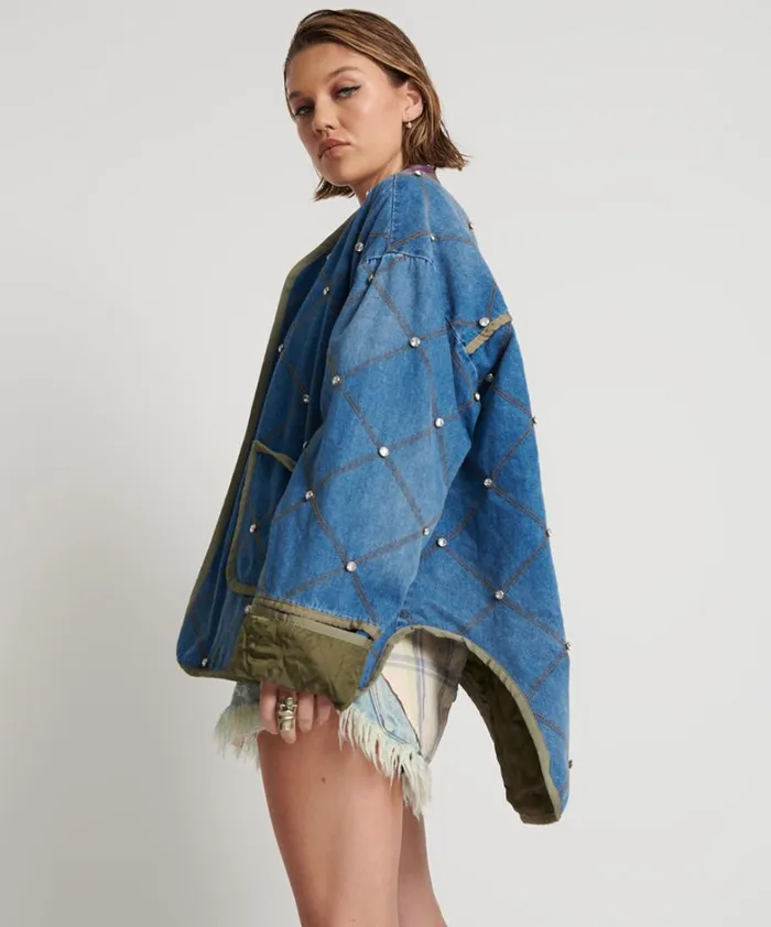 One Teaspoon Jackets BAY BLUE QUILTED CRYSTAL STUDDED JACKET 8211 Women One Teaspoon Jackets BAY BLUE QUILTED CRYSTAL STUDDED JACKET 8211 Women