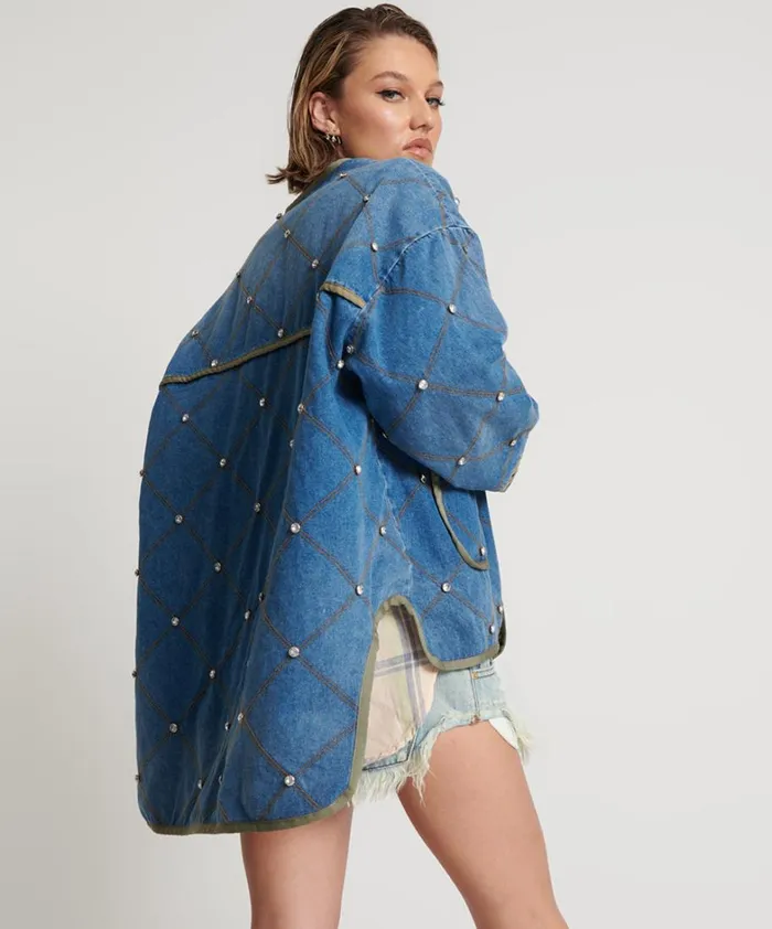 One Teaspoon Jackets BAY BLUE QUILTED CRYSTAL STUDDED JACKET 8211 Women One Teaspoon Jackets BAY BLUE QUILTED CRYSTAL STUDDED JACKET 8211 Women