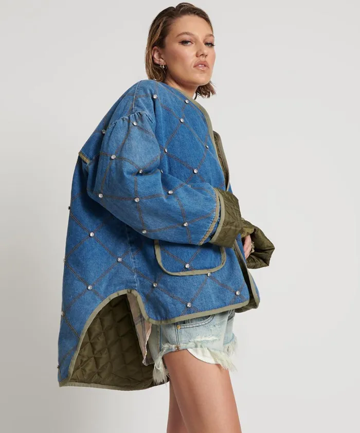 One Teaspoon Jackets BAY BLUE QUILTED CRYSTAL STUDDED JACKET 8211 Women One Teaspoon Jackets BAY BLUE QUILTED CRYSTAL STUDDED JACKET 8211 Women