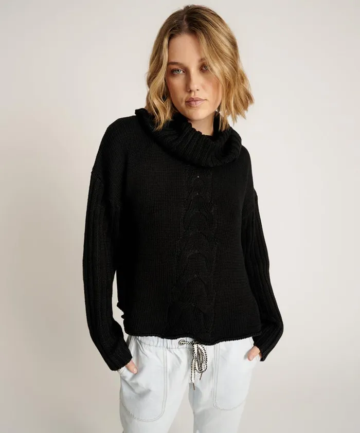 One Teaspoon Knitwear CLASSIC CHUNKY ROLL NECK KNIT SWEATER BLACK 8211 Women