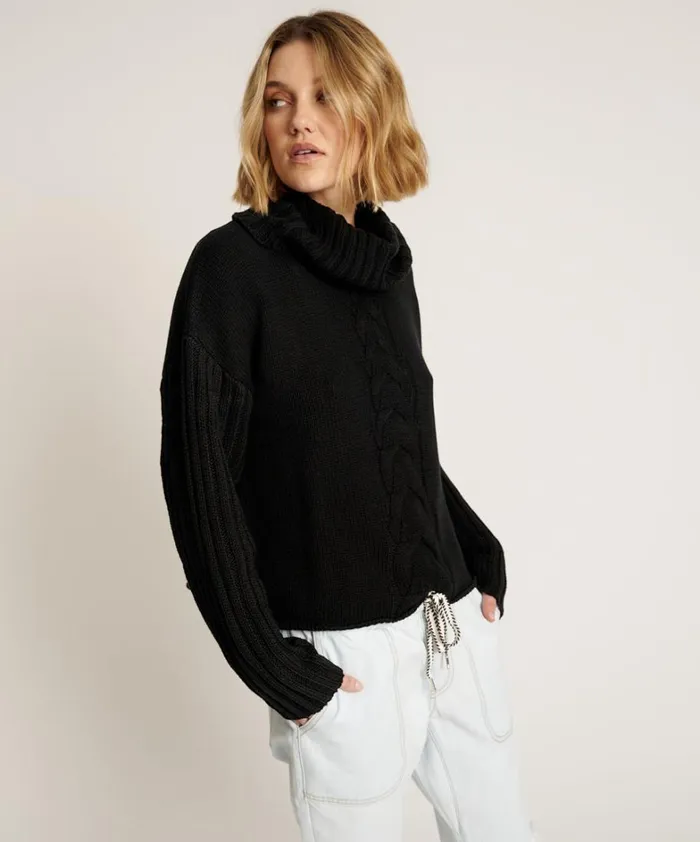 One Teaspoon Knitwear CLASSIC CHUNKY ROLL NECK KNIT SWEATER BLACK 8211 Women One Teaspoon Knitwear CLASSIC CHUNKY ROLL NECK KNIT SWEATER BLACK 8211 Women