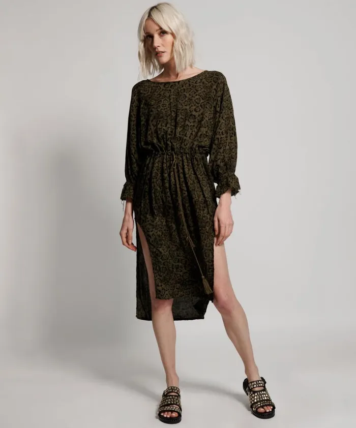 One Teaspoon Midi and Maxi Dresses KHAKI LEOPARD TIE DYE SOCIETY CLUB DRESS 8211 Women