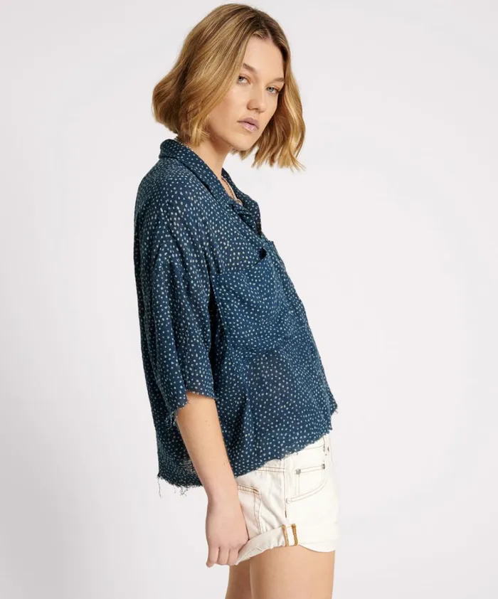 One Teaspoon Shirts BATIK SPOT HAND DYED MUSLIN CROPPED SHIRT 8211 Women