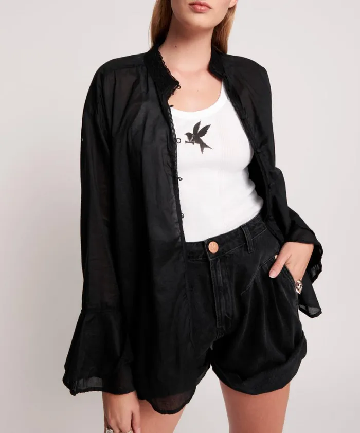One Teaspoon Shirts BLACK VOILE FANTASIE SHIRT 8211 Women One Teaspoon Shirts BLACK VOILE FANTASIE SHIRT 8211 Women