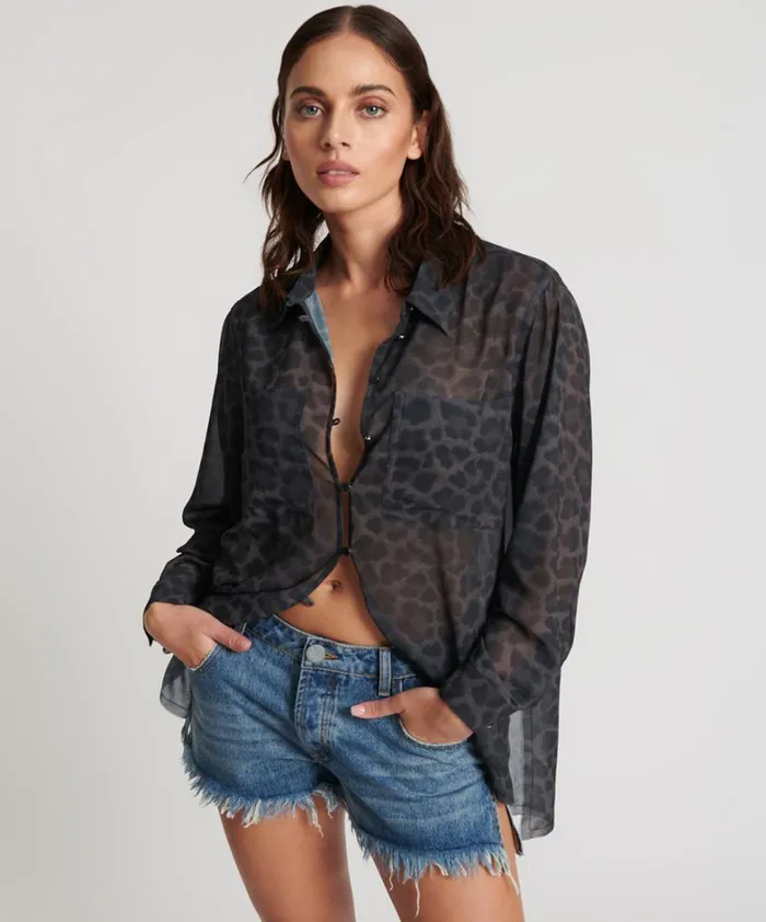 One Teaspoon Shirts LEOPARD CHIFFON LONGLINE SHIRT 8211 Women